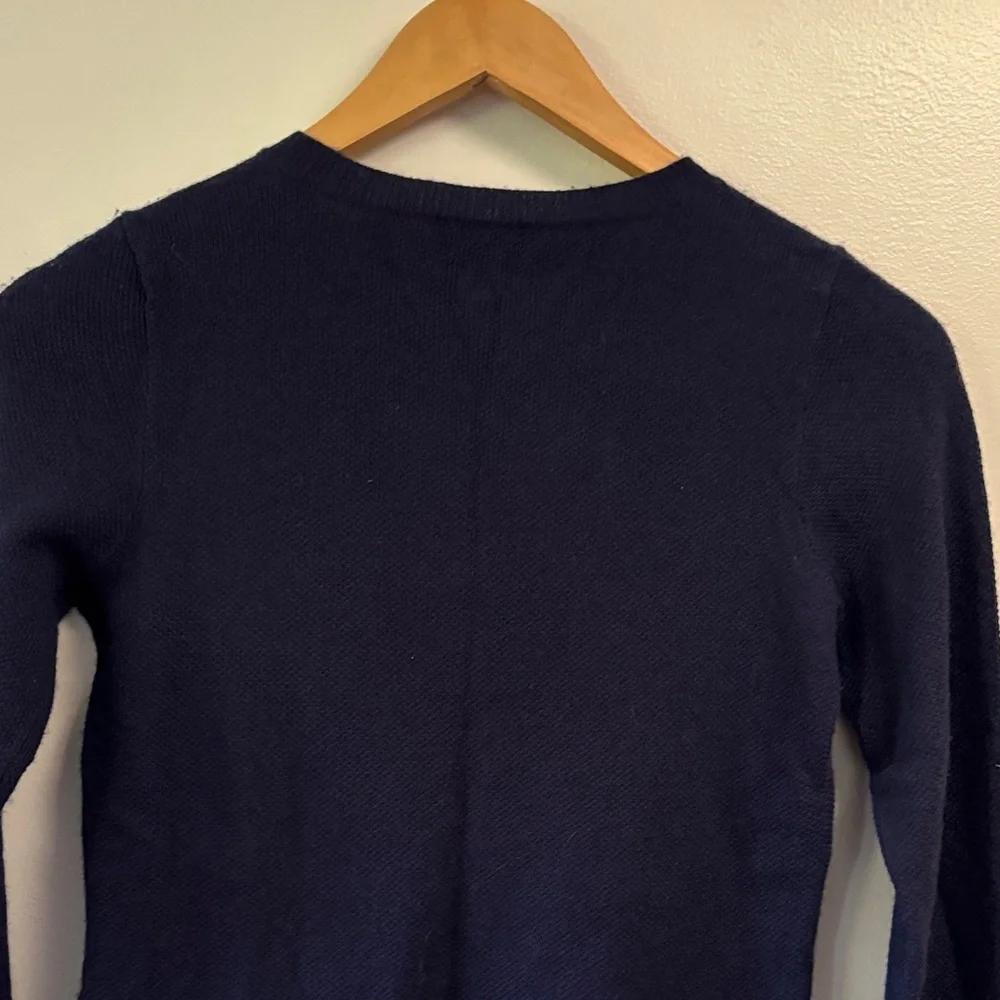 Crewcuts Navy Sweater with Checkered Hem girls sz 12 merino wool blend
